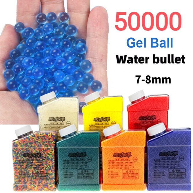 Gel Ball Blaster Ammo 50,000 Beads Works for Gel Blaster and Splatter Ball Gun, Gel Gun Ammo, Water Ball Beads, Non-Toxic, No Stain, Gel Balls Bullet (7-8 mm)