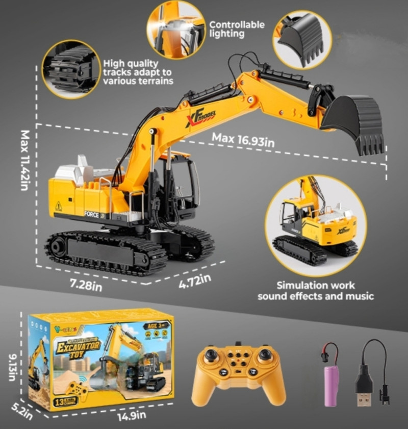 13CH Excavator Rc Construction Toys with /Lights/Sounds - Image 2