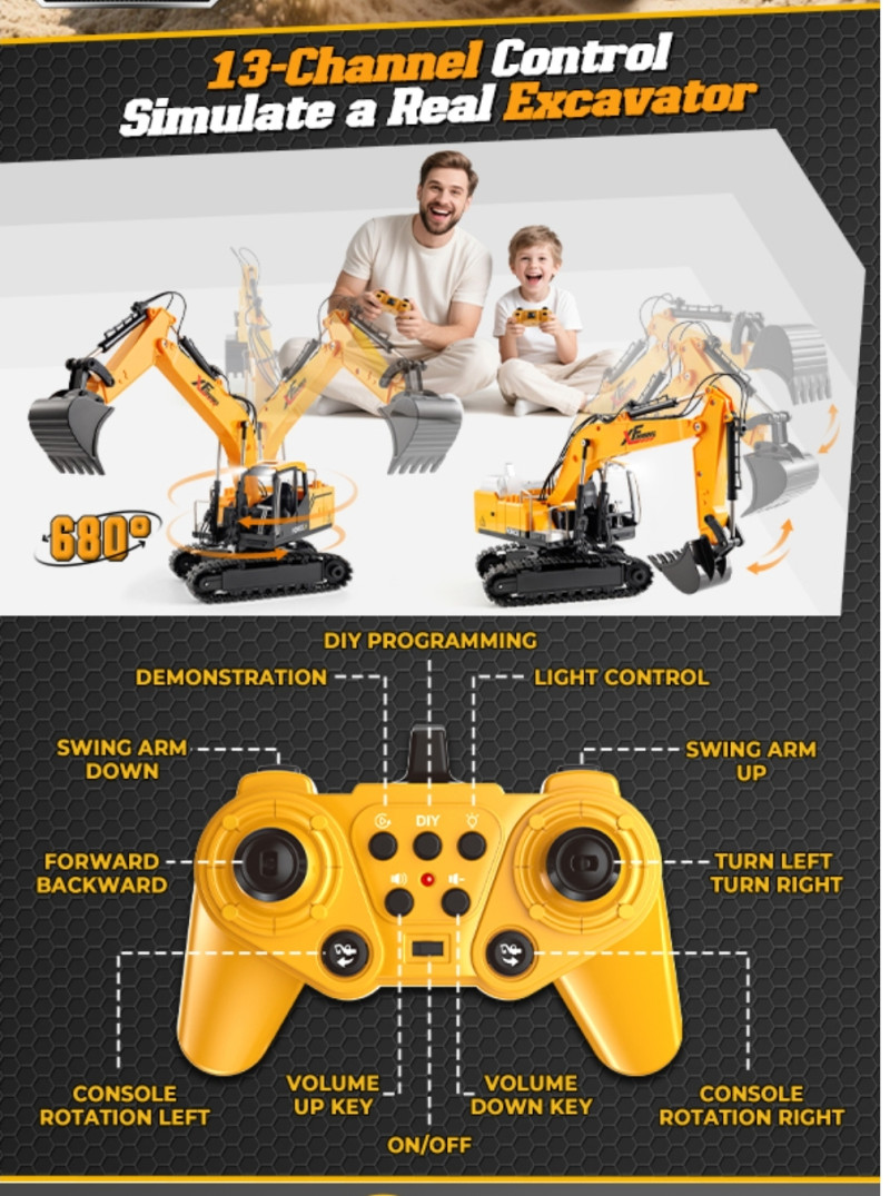 13CH Excavator Rc Construction Toys with /Lights/Sounds - Image 4