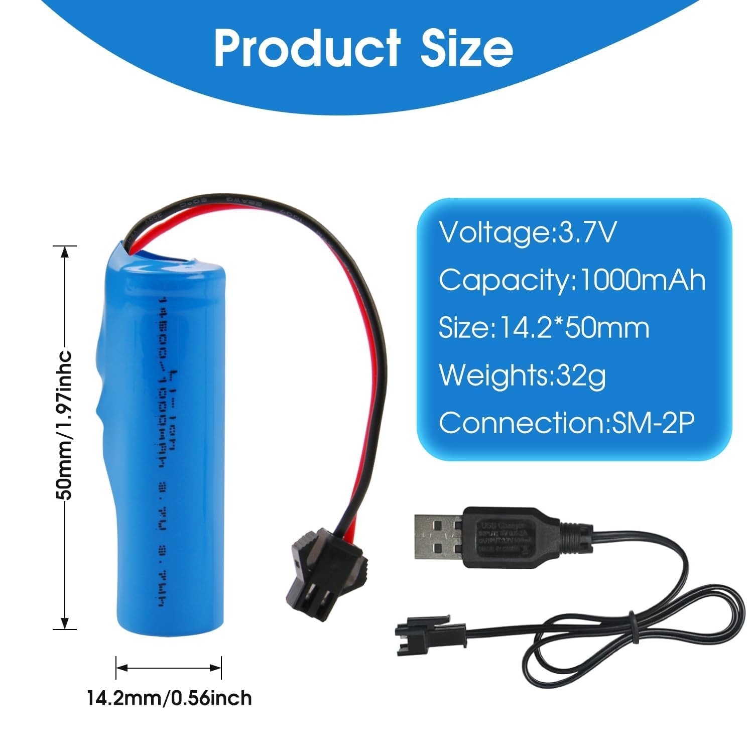 3.7V 1000mAh Li-ion Rechargeable Battery - Image 3